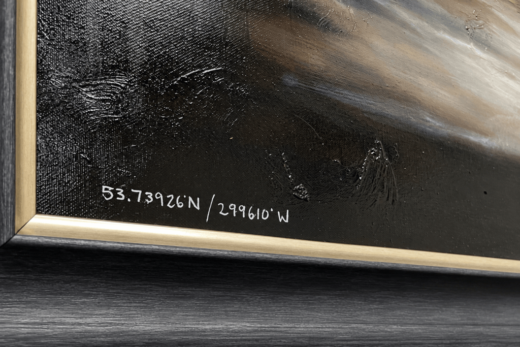 Handwritten Coordinates in a Gold Frame 1