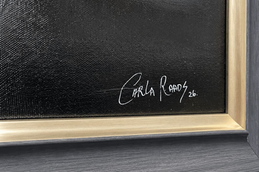 Signature and Date on Framed Black Canvas 1